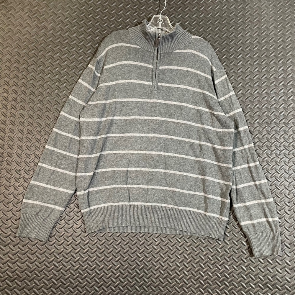 Merona Gray Stripe Quarter Zip Pullover Sweater‎ Men's Casual Wear Size XL